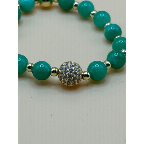 Green Gemstone Stretch Bracelet + Two Necklace Set - Picture 2 of 5